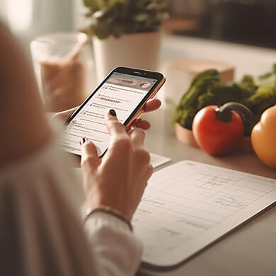 Pessoa consultando orientações nutricionais no celular